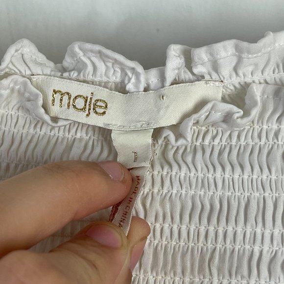 Maje Lorisa Off the Shoulder Woven Blouse Smocked - Picture 6 of 9